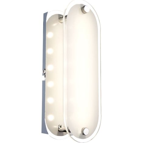 Wandleuchte Chrom Wandlampe Modern Design LED Glasleuchte klar, Glasschirm satiniert, 1x LED 3 Watt 198 Lumen warmweiß, L 19 cm