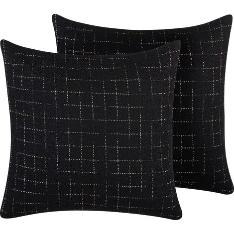 Conjunto de cojines decorativos negros con patrón de red cuadrada 45 x 45 cm decoración moderna minimalista geométrica Bellflower