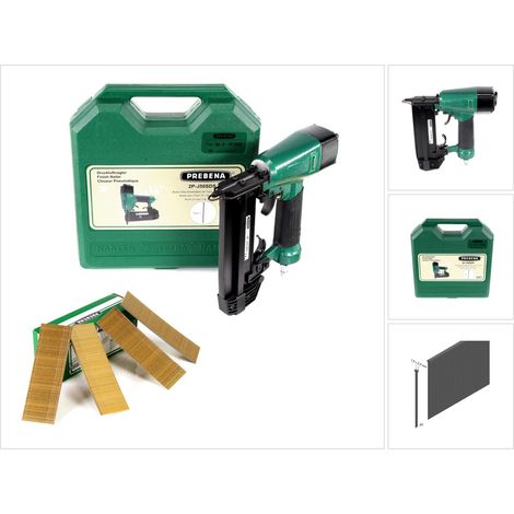 Prebena 2P-J50SDS Clavadora neumática de aire comprimido 5-7 bar en maletín de transporte + clavos de cabeza plana Prebena 40 mm 5000 unidades - de acero galvanizado, resinado (1/5)