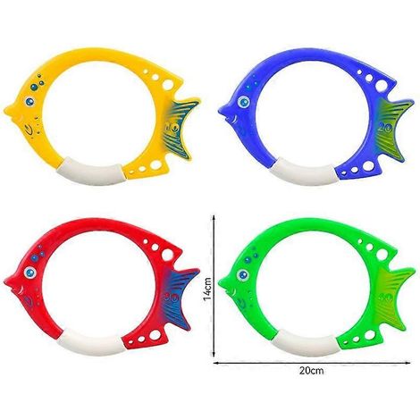 Jouets de plongée pour piscine (4 grands anneaux de plongée en forme de poisson)