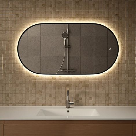 Badezimmerspiegel - 100x50cm - Schwarzer Rahmen - Oval (1/4)