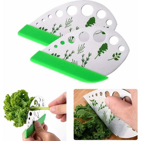 DEESSE SHOP - Coupe-légumes, éplucheur d'herbes à feuilles 9 trous 2 en 1 en acier inoxydable portable outil de décapage d'herbes éplucheur d'herbes outils de trancheuse de cuisine pour chou frisé (1/4)