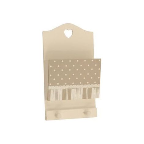 Tasca con 2 appendini legno righe marrone e pois, 15x6x26,5 cm (kit da 5)