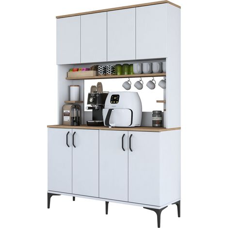 Ceccano Anrichte, Sideboard: 7 Regalböden, 8 Fächer, 8 Türen, 120x40x184h cm Weiß