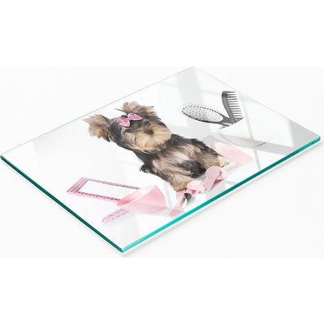 Planche à découper décorative en verre, motif Yorkshire Terrier, 80 x 52 cm (1/5)