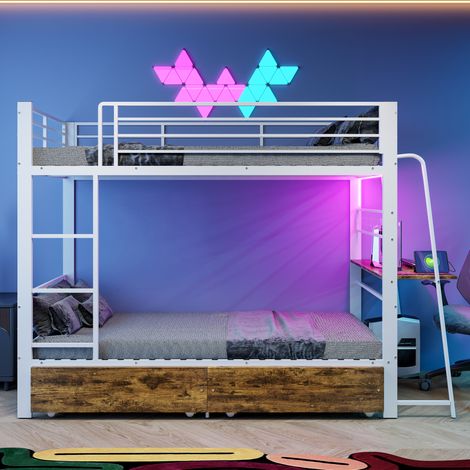 REDOM Litera 237x95x170 cm, con cajones de almacenaje y estructura anti tambaleo, MDF y metal, blanco mate (1/5)