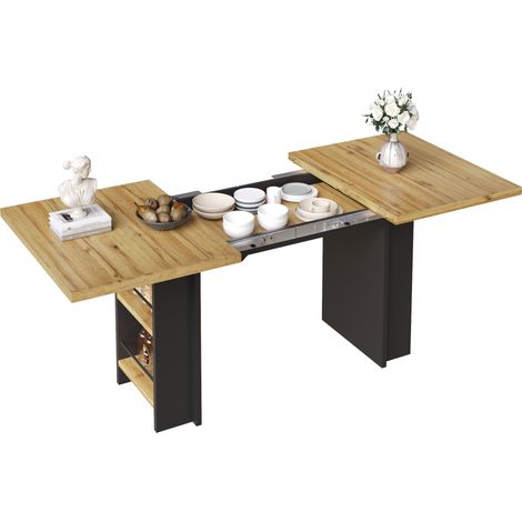 ELVMI Schreibtisch mit Regalen und Ausziehbarer Tischplatte für Wohnzimmer Homeoffice Flur 120 x 80 x 75 cm, aus MDF, Naturholz (1/5)