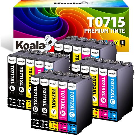 20-Pack T0715 T0711 Cartouche d’Encre Compatible pour Epson T0711 T0712 T0713 T0714 pour SX100 SX110 SX210 SX215 SX410 SX415 SX510W SX515W SX610FW DX4400 DX7450 DX8400 DX9400F Cartouche (1/5)