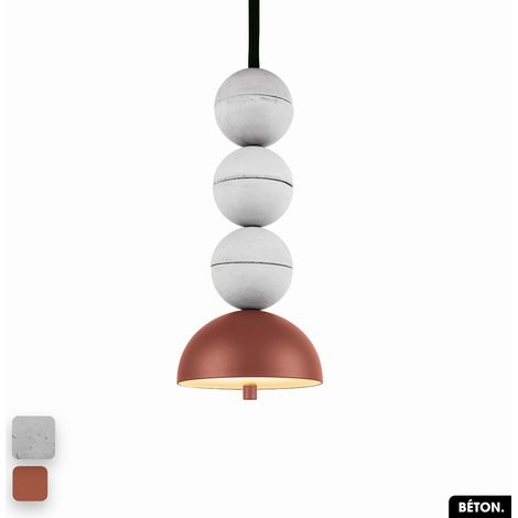 Lampe de suspension en béton - BOSFOR CONCRETE BLANC - TERRE ROUGE 3 BALLES LED 14W (1/2)