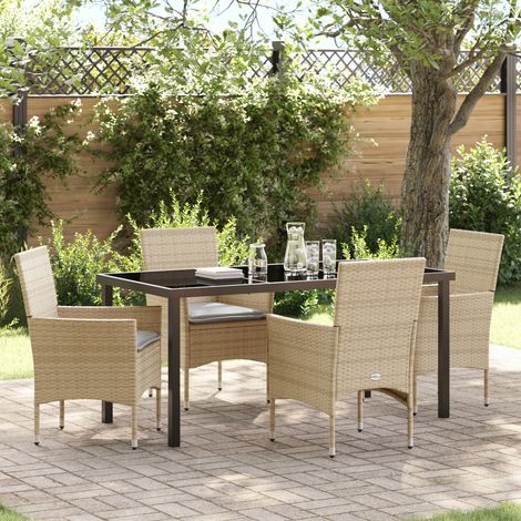 5-teiliges Garten-Essgruppe mit Kissen Beige Poly Rattan vidaXL423633 (1/5)