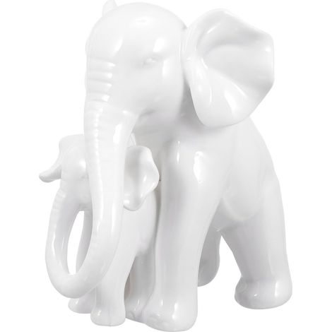 Figurine D'éléphants en Porcelaine Blanche Mère et Bébé, Décoration de Bureau, Statuette Animalière Réaliste, Ornement de Table, Présent Original pour Garçon et Filles et Collection (1/5)