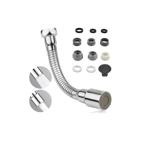 Rallonge Robinet avec 2 Modes 17cm,Flexible Embout Robinet Cuisine,fonction pivotante à 360°, anti-explosion et inoxydable,Rallonge Robinet de Cuisine,Aérateur Robinet Cuisine(2 modes, 17 cm) (1/5)