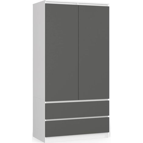 Armadio: 2 ante, 2 cassetti, 90 x 180 x 51 cm, bianco e grigio grafite (1/4)