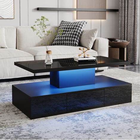 Mesa de centro LED para salón 100 x 50 x 39 cm, negra HAVRYA (1/5)
