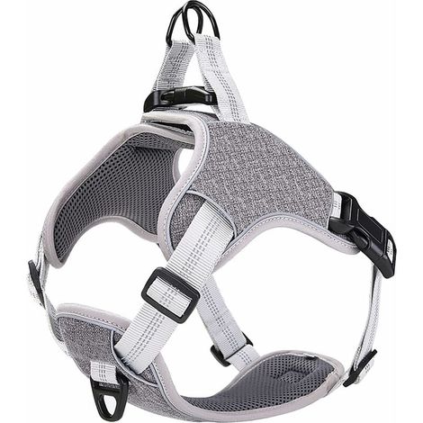 Harnais Chien Anti Traction Moyenne Taille Réfléchissant Réglable Respirant Gris M