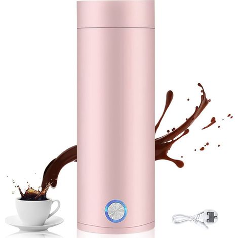 Hervidor eléctrico portátil de viaje de acero inoxidable de 400 ml con ebullición rápida para leche de fórmula infantil - Rosa (1/4)
