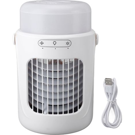 Ortviai Ventilateur portable avec climatisation USB rechargeable 3 vitesses et veilleuse pour bureau/chambre (1/5)