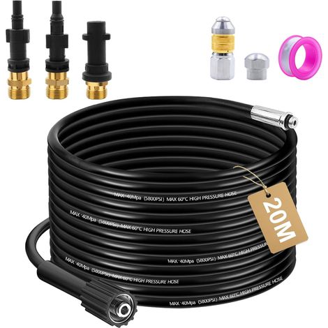 20M Déboucheur Canalisation Haute Pression pour Karcher K2 K3 K4 K5 K6 K7 Nettoyeur Haute Pression 180Bar Kit Furet Professional avec Buse à Jet et Rotatif & Adaptateurs pour Lavor Parkside & Bosch (1/5)