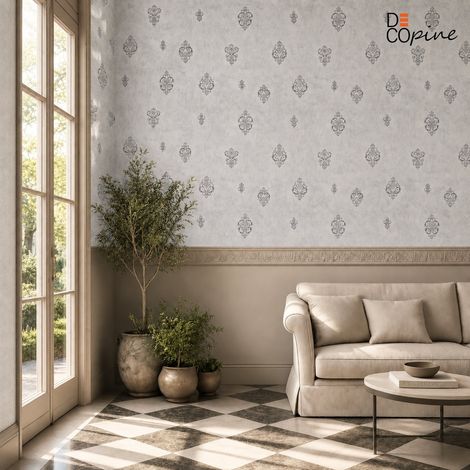 Papier Peint Intissé – Motifs Baroques Argentés – 0,53 x 10 m – Decopine (1/5)
