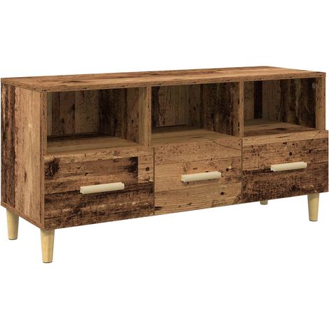 Meuble TV rectangulaire moderne avec étagères et tiroirs 102 x 35 x 50 cm en bois d'ingénierie bois ancien