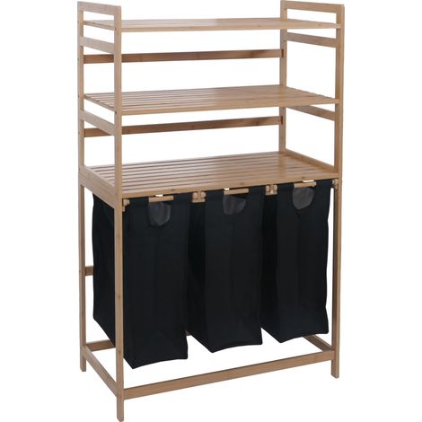 Juego de 3 prácticos cestos para la colada de baño con estantes 125 x 80 x 40 cm diseño elegante en bambú natural y negro 040008766