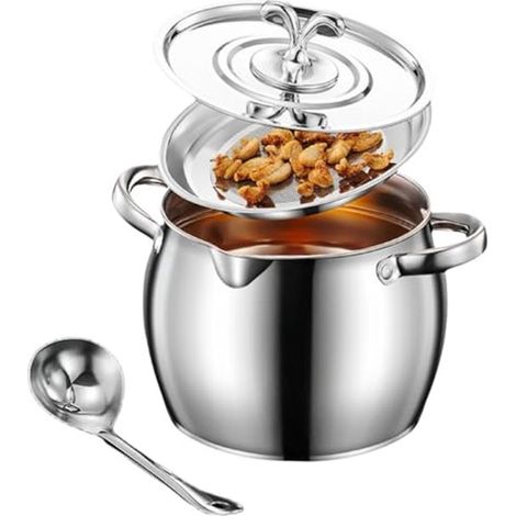 Großer 340 ml Auffangbehälter aus Edelstahl für Speck und Fett, mit herausnehmbarem Filter, Fettschöpfer und Staubschutzdeckel. Küchensieb zur Au (1/4)