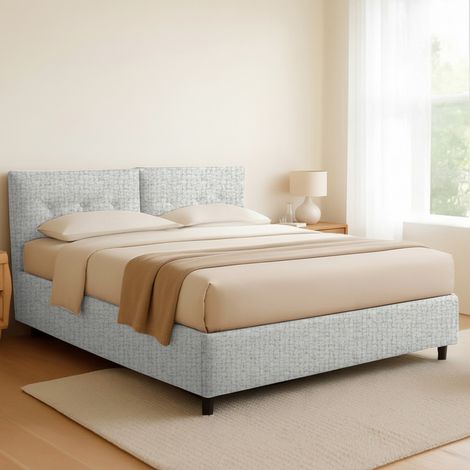 Letto Piazza e Mezza Leeds, Sfoderabile, Contenitore Made in Italy, Grigio Chiaro (1/5)