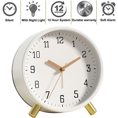 Petite horloge de bureau silencieuse de 4,5 po pour table de nuit avec chiffres arabes