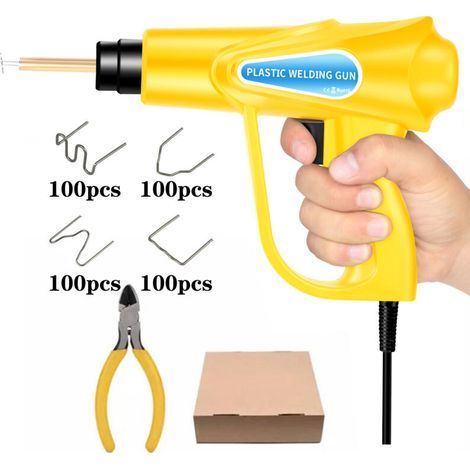 Ulisem Machine de soudage plastique avec pistolet thermique, fer à souder pour pare-chocs jaune, kit d'outils de réparation de pare-chocs de voiture avec agrafeuse chaude, fer à souder pour plastique (1/4)