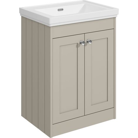 Balterley Butterton 600mm Floor Standing 2 Door Unit with Classic Basin No Tap Hole - Pebble Grey (1/4)