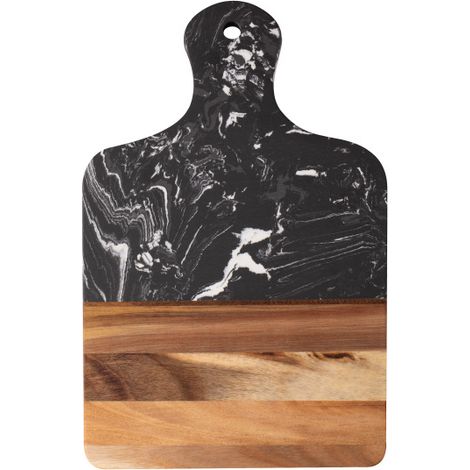 Schneidebrett aus Marmor zum Schneiden von Fleisch, Obst und Garnituren - Käsebrett aus Marmor und Holz - Schneidebrett - schwarzes Schneidebrett aus Marmor und Holz - Schneidebrett aus Marmor und Hol