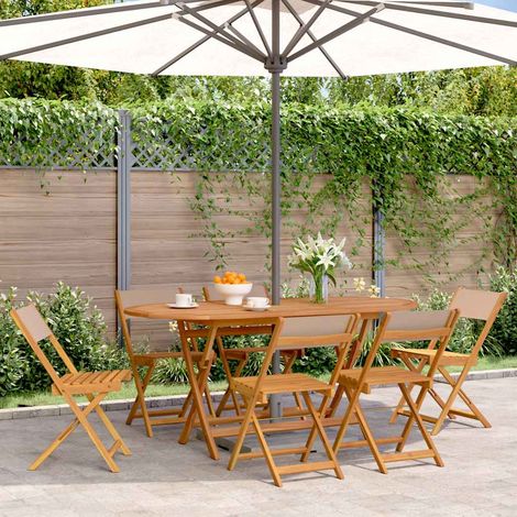 Chaises de jardin pliantes pour extérieur en bois d'acacia massif et tissu taupe lot de 6 - PANGIVO (1/5)