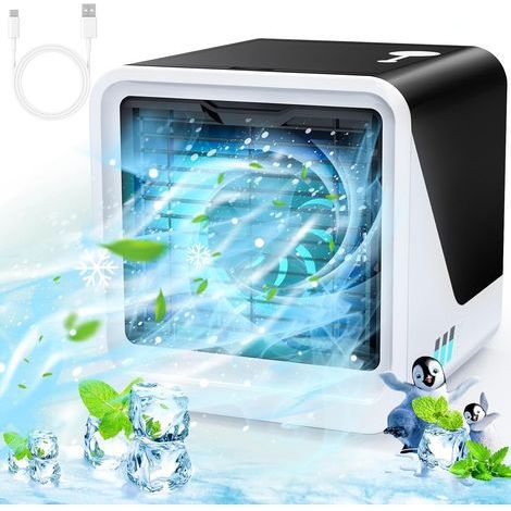 Rafraîchisseur d'air mobile 3 en 1 – Ventilateur silencieux 45dB – Réservoir 500ml pour 8h d'air frais – 3 vitesses – Idéal pour chambre et bureau (1/5)