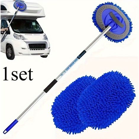 URAQT Brosse Lavage Voiture Télescopique, 157cm Nettoyage à Manche Long Vadrouille, 3en1 Microfibre Balai Pinceau, Vadrouille et Un Chiffon en Microfibre, pour Véhicule Voiture Camion (1/4)