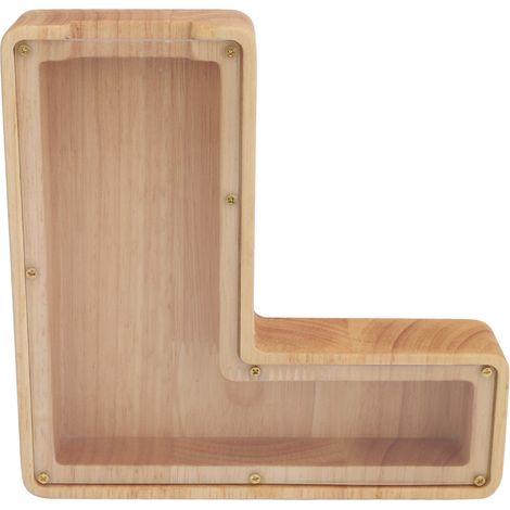 Tirelire lettre 18x18x3cm, tirelire en bois en forme de L, rangement d'outils décoratifs (1/5)