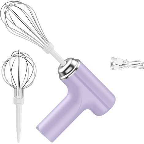 Batteur électrique à main à trois vitesses, équipé de deux fouets amovibles en acier inoxydable, fouet de cuisine pour la pâtisserie, les gâteaux, les crèmes, la pâte - Violet (185W) (1/5)