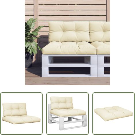 vidaXL Coussins de palette lot de 2 crème tissu (1/5)