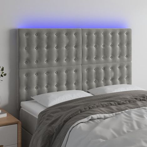 Tête de lit à LED Panneau de lit pour Lit adult Décoration murale Gris clair 144x5x118/128 cm Velours RJYKXR520521 (1/5)