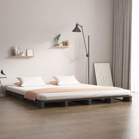 vidaXL Cama de palets madera maciza pino gris 120x190 cm (1/5)