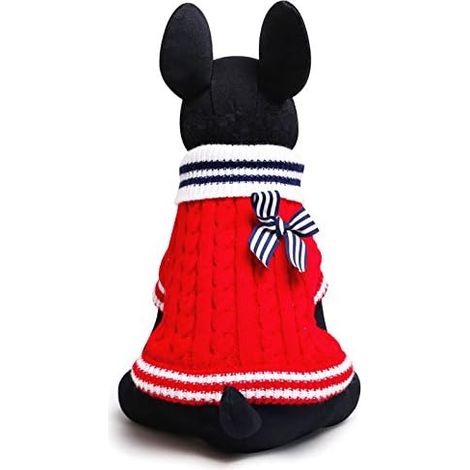 Chandail en tricot avec nœud pour chiot vêtements pour animaux de compagnie (L, rouge)