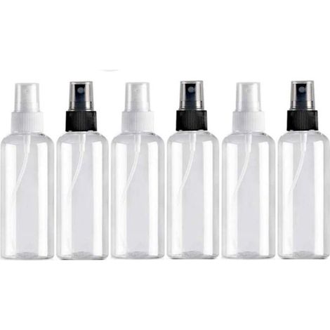 6 Stück 100-ml-Sprühflaschen, leere, wiederverwendbare Reiseflaschen aus Kunststoff, transparente Taschenzerstäuber, Sprühflaschen, Kosmetik-Sprühkappen (1/5)