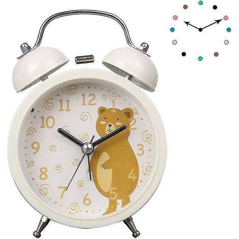 Réveil silencieux à double cloche - Cadre en métal, cadran 3D rétroéclairé - Horloge de bureau pour la maison et le bureau (1/3)