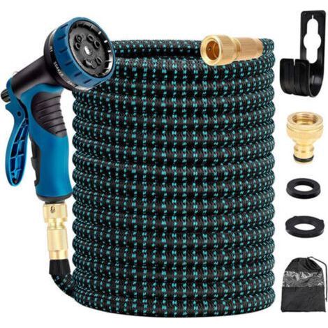[JAMAIS UTILISÉ] 30m Tuyau Arrosage Extensible Bleu 100ft Tuyau D’arrosage Retractable avec Support et Pistolet Arrosage 9 Fonctions Raccords en Laiton-- (1/4)