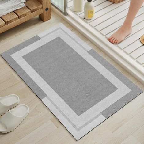 Tapis de bain antidérapant, gris clair, 4060cm, 1 pièce, dos en caoutchouc, ultra-fin, séchage rapide, super absorbant, lavable. (1/5)