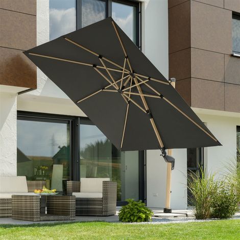 Schneider Sonnenschirm Rhodos Twist Woody anthrazit 300 x 300 cm inkl. Sonnenschirmhülle Ampelschirm (1/5)
