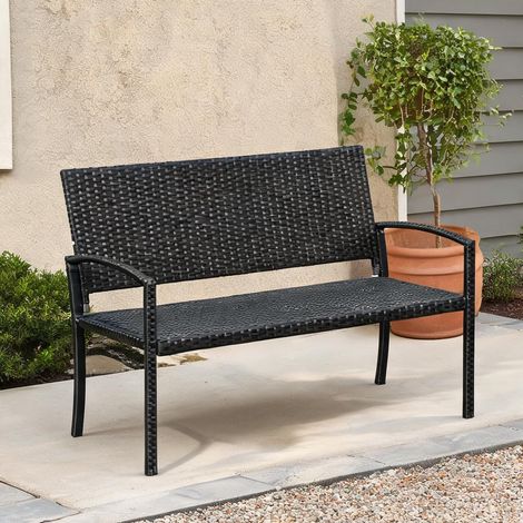 Banc de jardin en polyratan noir 2 places 122 cm 122 x 60 x 85 cm (1/5)