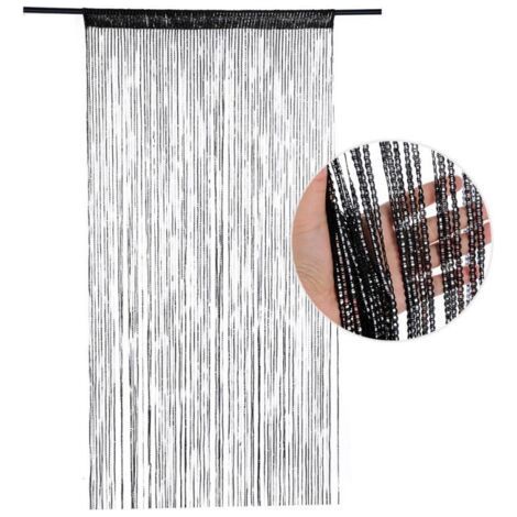 Glitter Door Curtain, 100 x 200 cm, with Tassels, to Divide a Room and Maintain Privacy (Black) (1/5)