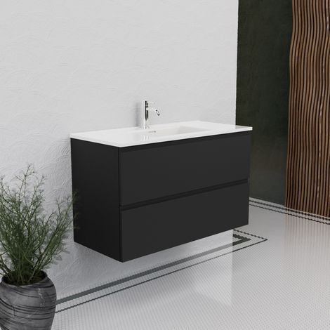 Inda - Mobile bagno 100 cm Nero opaco  con 2 cassetti e lavabo in (1/5)