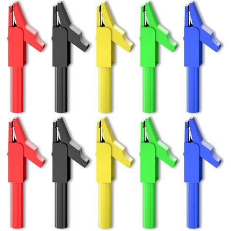 Pinces Crocodile isolées avec prise banane de 4mm, 10 pièces, 300V, 15a, cinq couleurs, pour les tests électriques multimètre (1/4)
