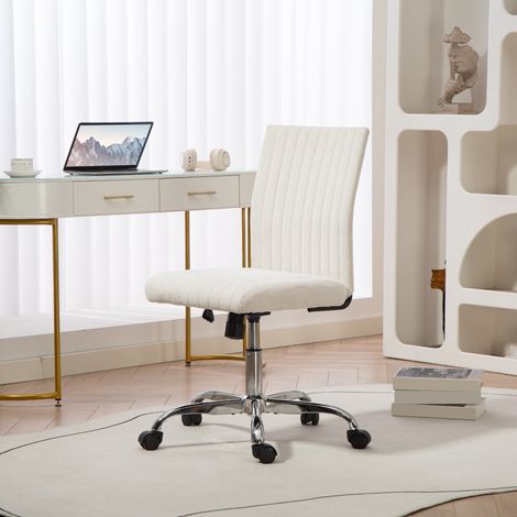 Silla de oficina sin reposabrazos, silla de escritorio, regulable en altura y giratoria 360°, 43 x 56 x 78-88 cm, color crema.